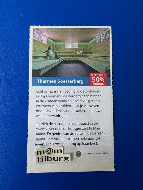 Thermen Soesterberg 2e persoon 50% korting tot 1-7-2027, Drie personen of meer, Kortingsbon, Spa of Sauna