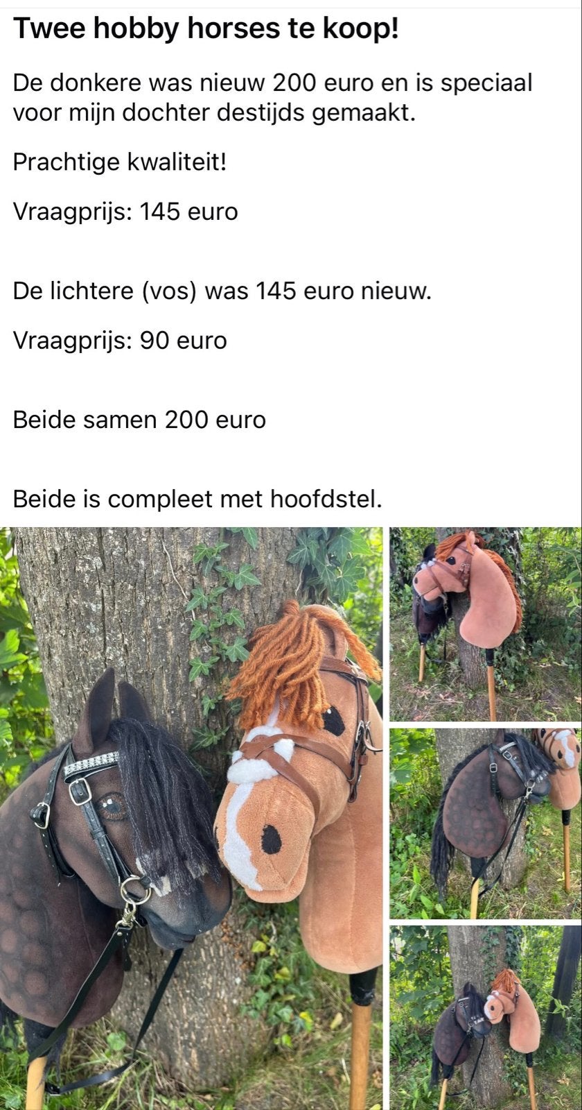 Twee hobby horses met hoofdstel - Donkerbruin en Vos, Ophalen of Verzenden, Gebruikt, Meisje
