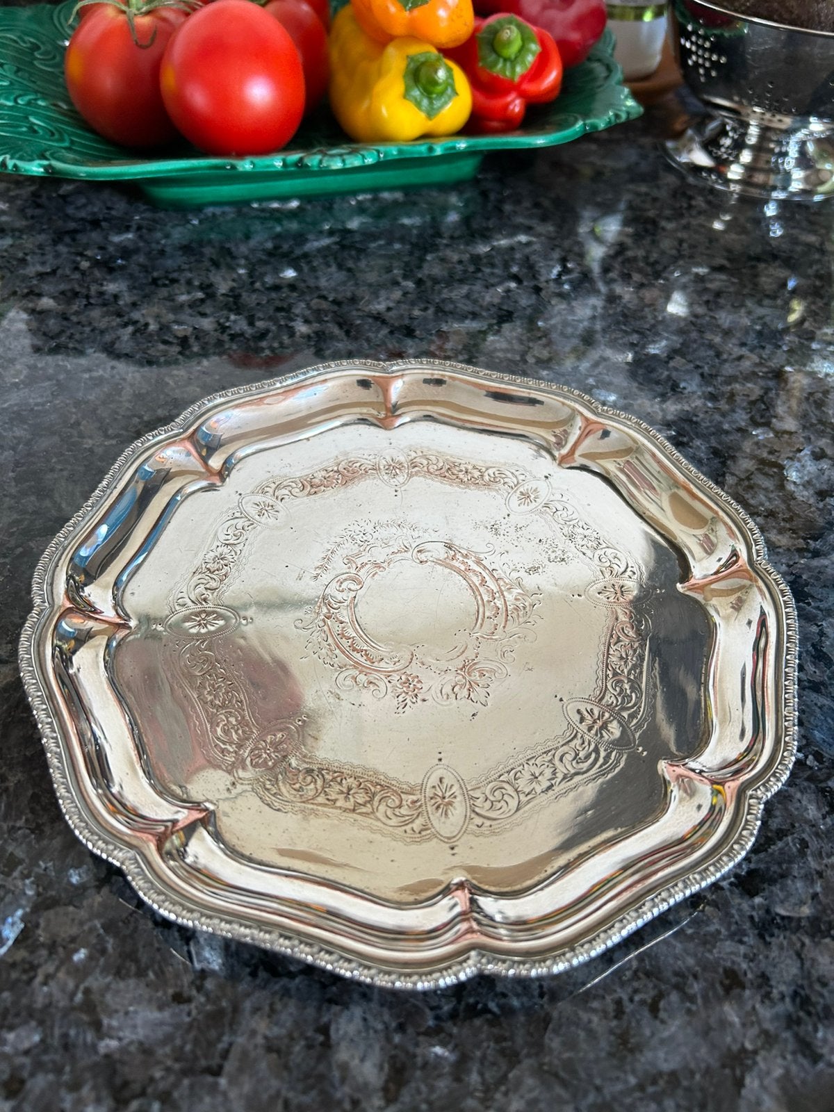 Antiek Victoriaans verzilverd dienblad op koper salver 1860, Ophalen of Verzenden, Zilver