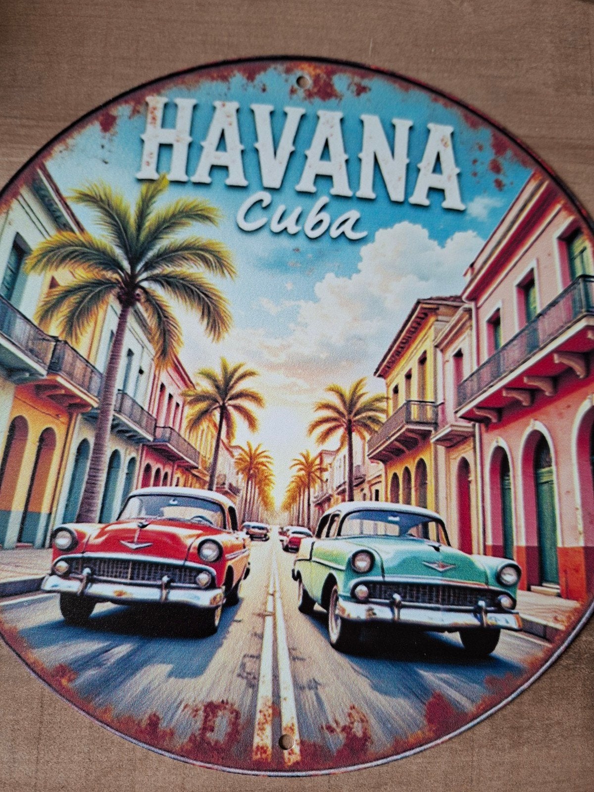 Metalen Wandbord Havana Cuba - Vintage Auto's 20 cm, Metaal, Nieuw, Ophalen of Verzenden, Wandbord of Wandpaneel