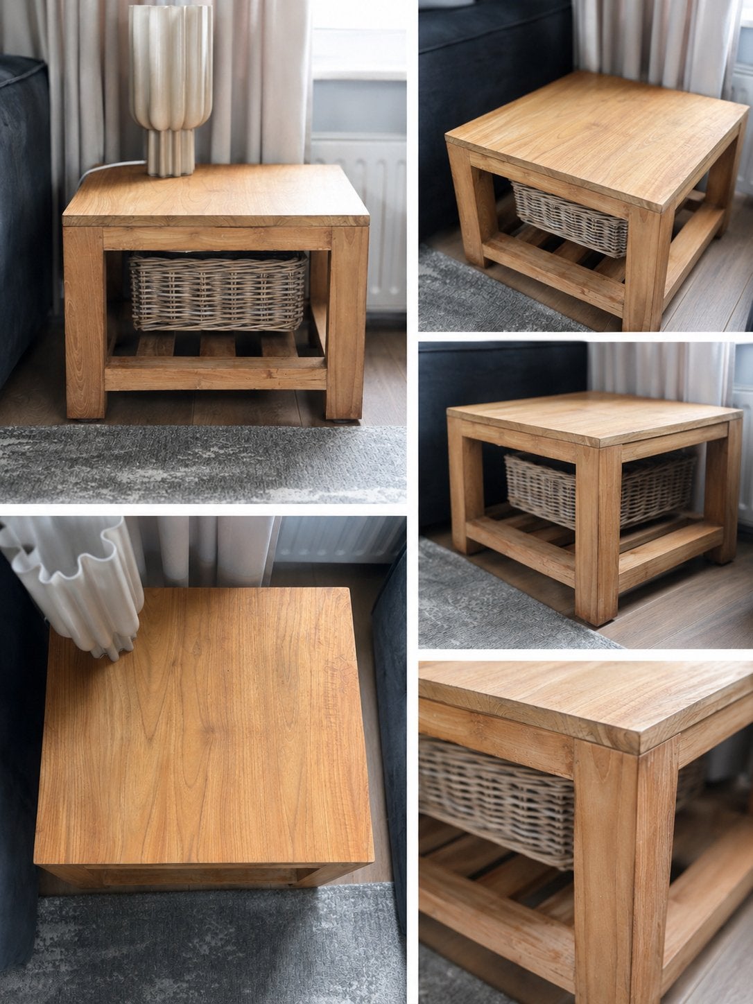 Mooi vierkant bijzettafeltje van teakhout - 60x60 cm, Gebruikt, Vierkant, 55 tot 75 cm, Hout