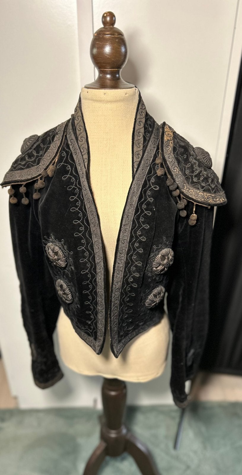 Zwarte jas Vintage Victoriaans Torea-dor Bolero Chaquetilla, Gebruikt, Ophalen of Verzenden, X, X