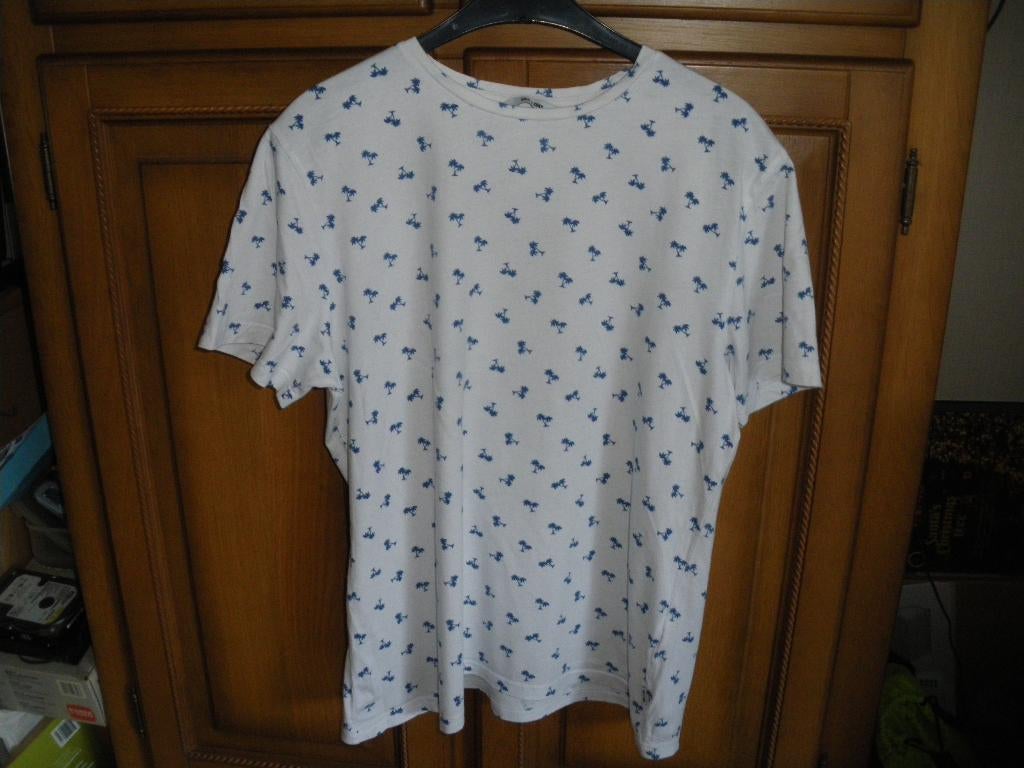 mooi wit zomer shirt blauwe print large merk only & sons zga, Ophalen of Verzenden, Zo goed als nieuw, Maat 52/54 (L), Wit