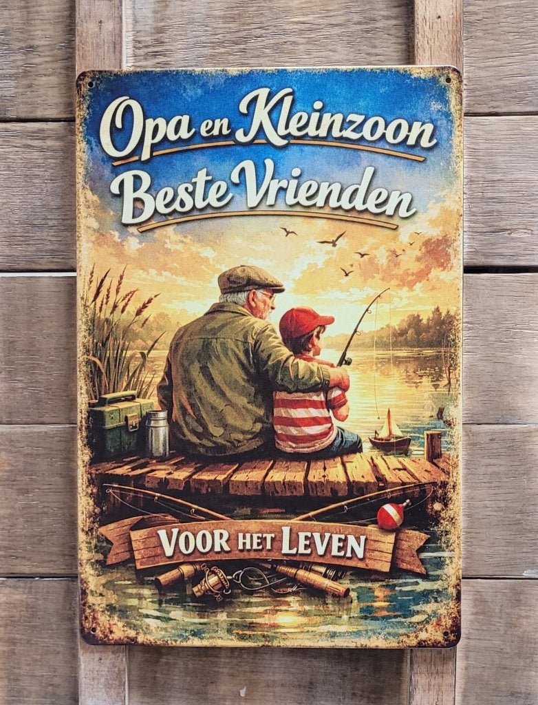Opa en Kleinzoon reclamebord van metaal wandbord decoratie, Info@deconoord.nl, Deco Noord, Nieuw, Ophalen of Verzenden