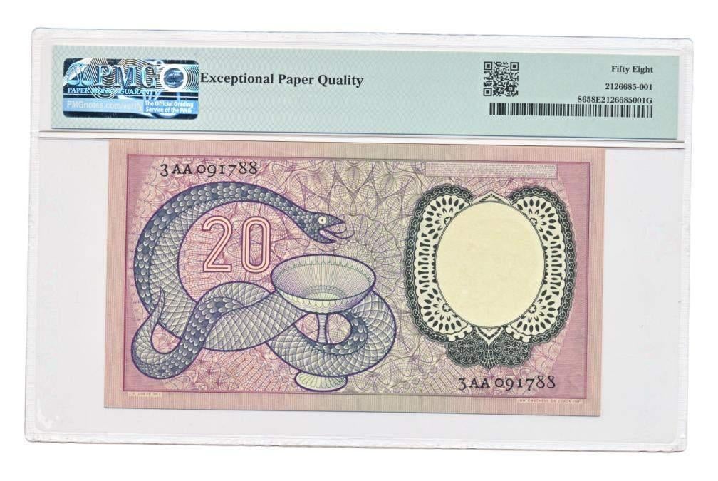 Nederland 20 Gulden 1955 Boerhaave PMG58 EPQ, Ophalen of Verzenden, 25 gulden, Los biljet