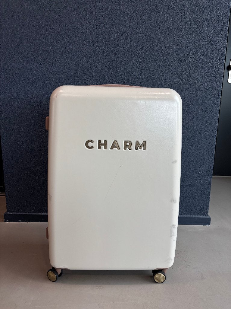 Grote lichtbeige reiskoffer van Charm, Ophalen, Gebruikt, Hard kunststof, 45 tot 55 cm