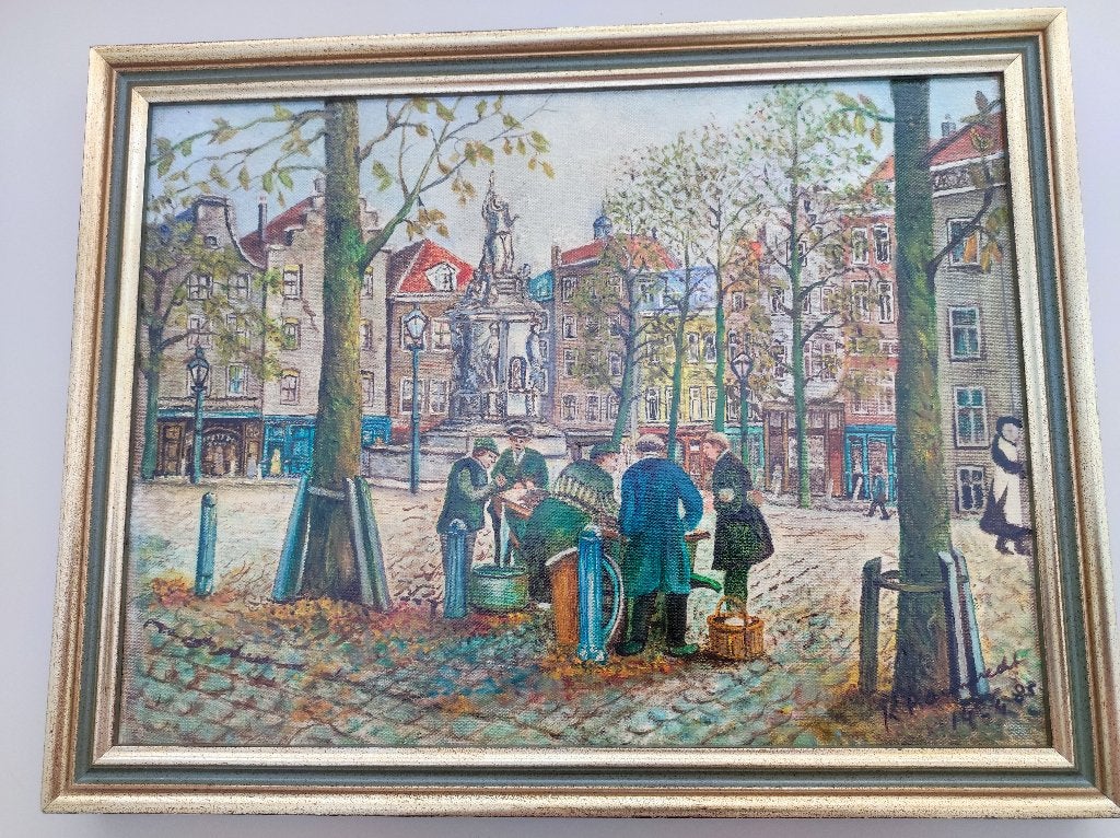 schilderwerkje op linnen, Ophalen, Gesigneerd, Stads- / dorpsgezicht, Doek