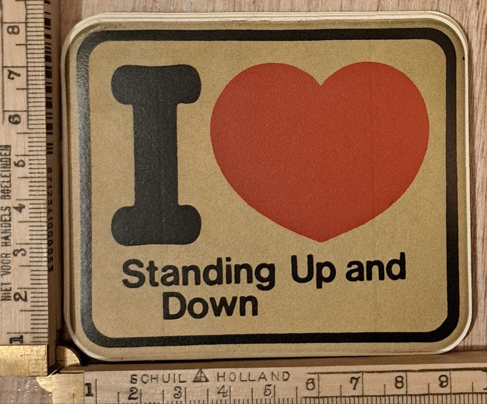 Vintage goudkleurige sticker I love standing up and down, Ophalen of Verzenden, Zo goed als nieuw, Overige typen