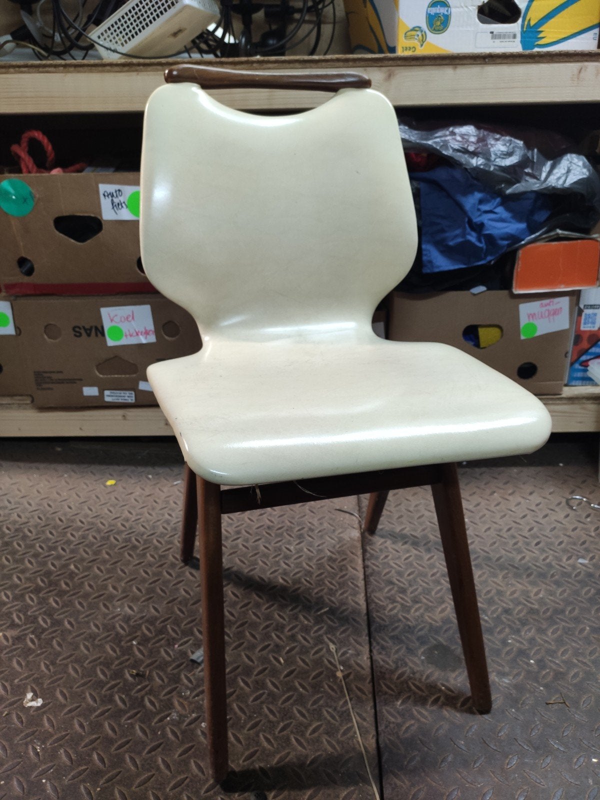 Vintage Louis van Teeffelen Webe stoel. Wit. WD-18., Gebruikt, Wit, Leer, Ophalen of Verzenden