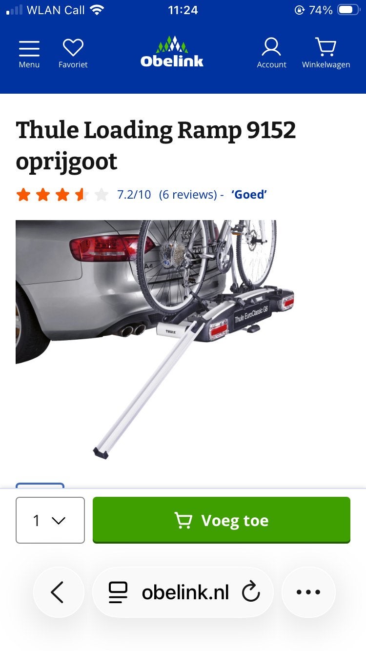 Thule oprijgoot voor fietsendrager (9152), Fietsen en Brommers, Fietsaccessoires | Aanhangers en Karren, Ophalen of Verzenden