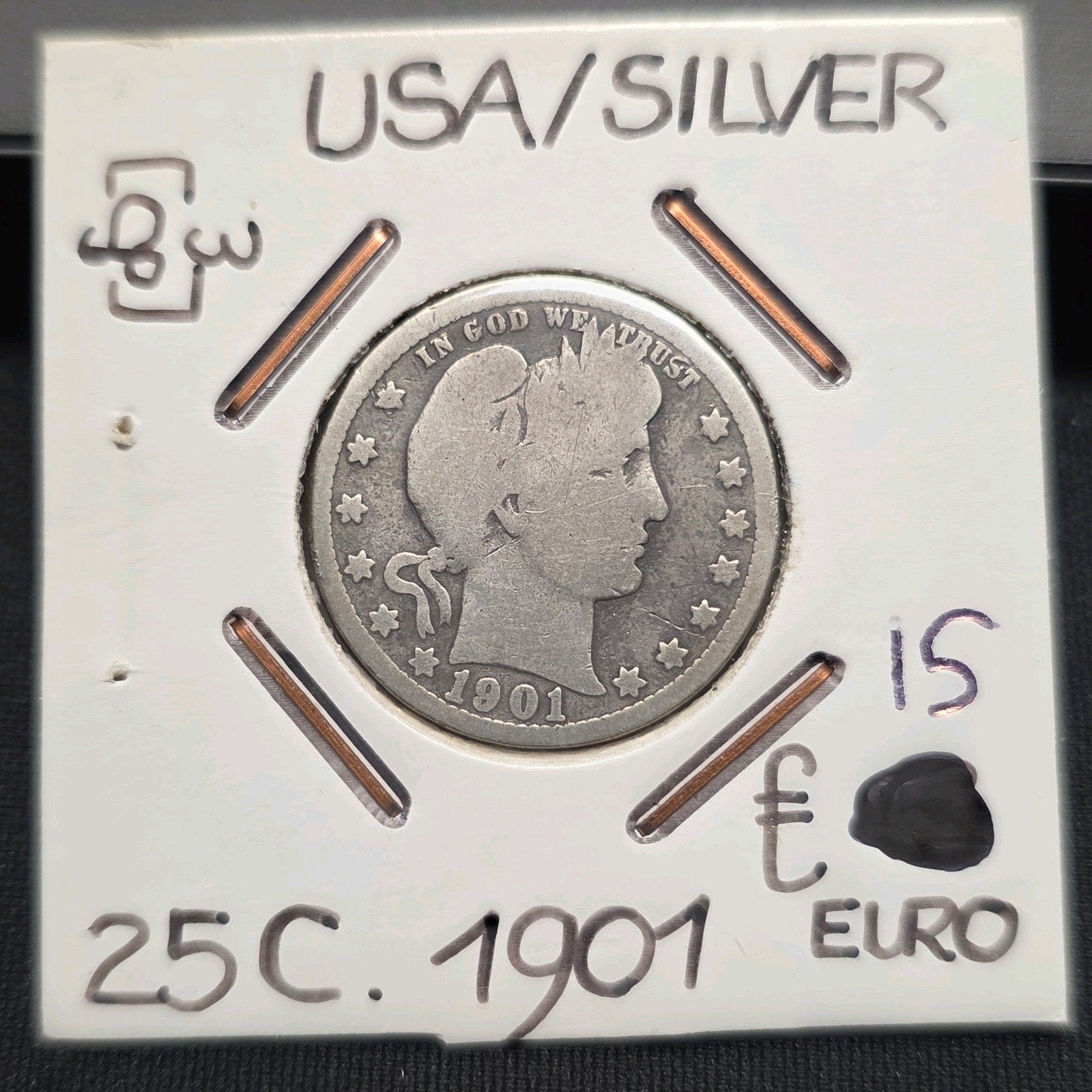 Quarter dollar 1901 USA, Verzenden, Noord-Amerika, Losse munt, Zilver