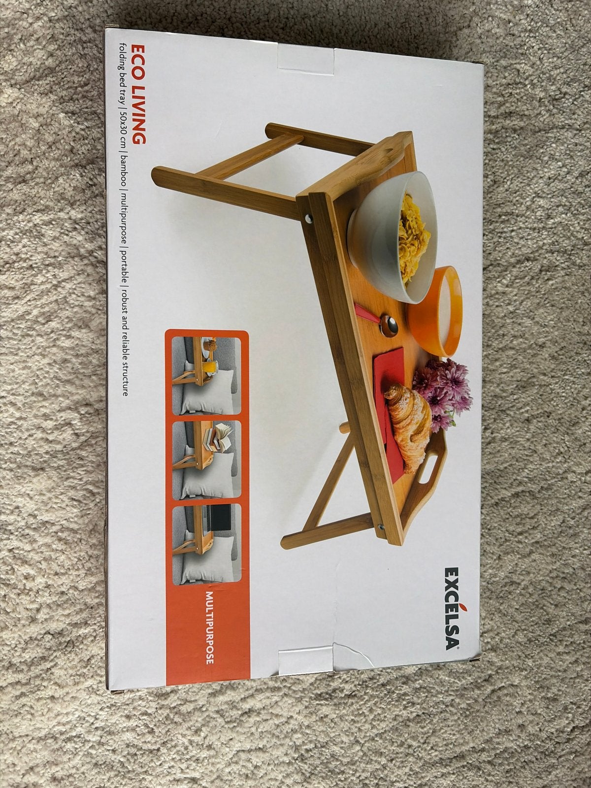 Excelsa opvouwbaar bamboe bed dienblad - 50x30 cm, Ophalen, Nieuw, Bruin, Hout