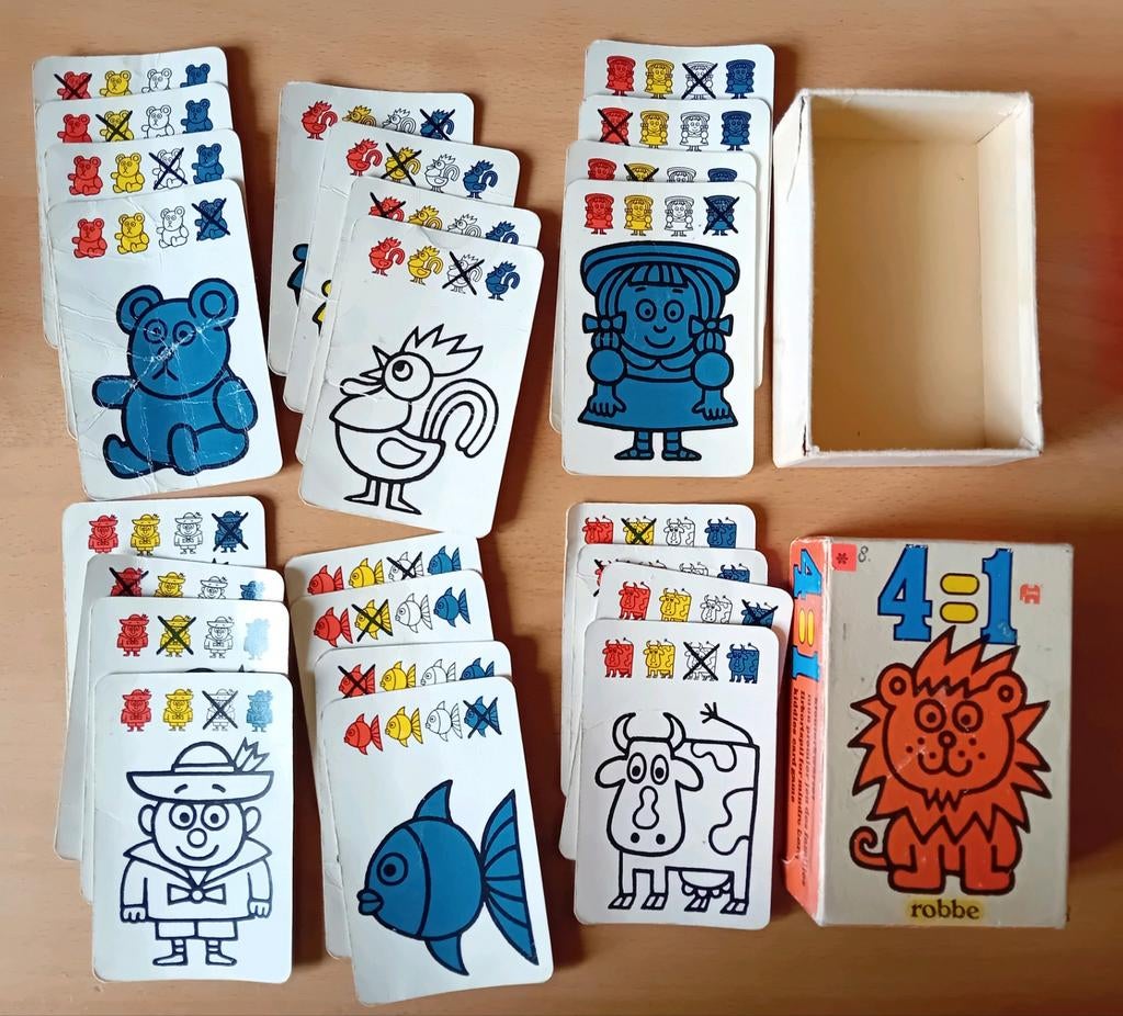 Vintage Robbe kaartspel 4=1kleuterspel jaren '70, Drie of vier spelers, Ophalen of Verzenden, Gebruikt, Robbe