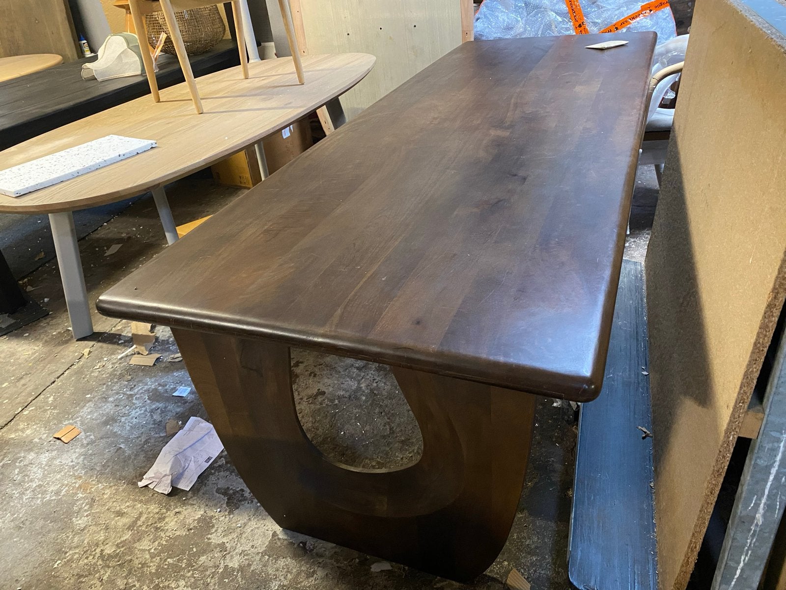 Tafel 280x100 massief hout afgeronde hoeken Japandi poten, Ophalen, 100 tot 150 cm, Vijf personen of meer, Rechthoekig