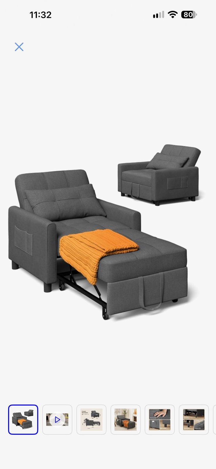 Xbro 3-in-1 Slaapstoel/Fauteuil – Donkergrijs – Verstelbaar, Ophalen, Zo goed als nieuw, Eenpersoons, Grijs