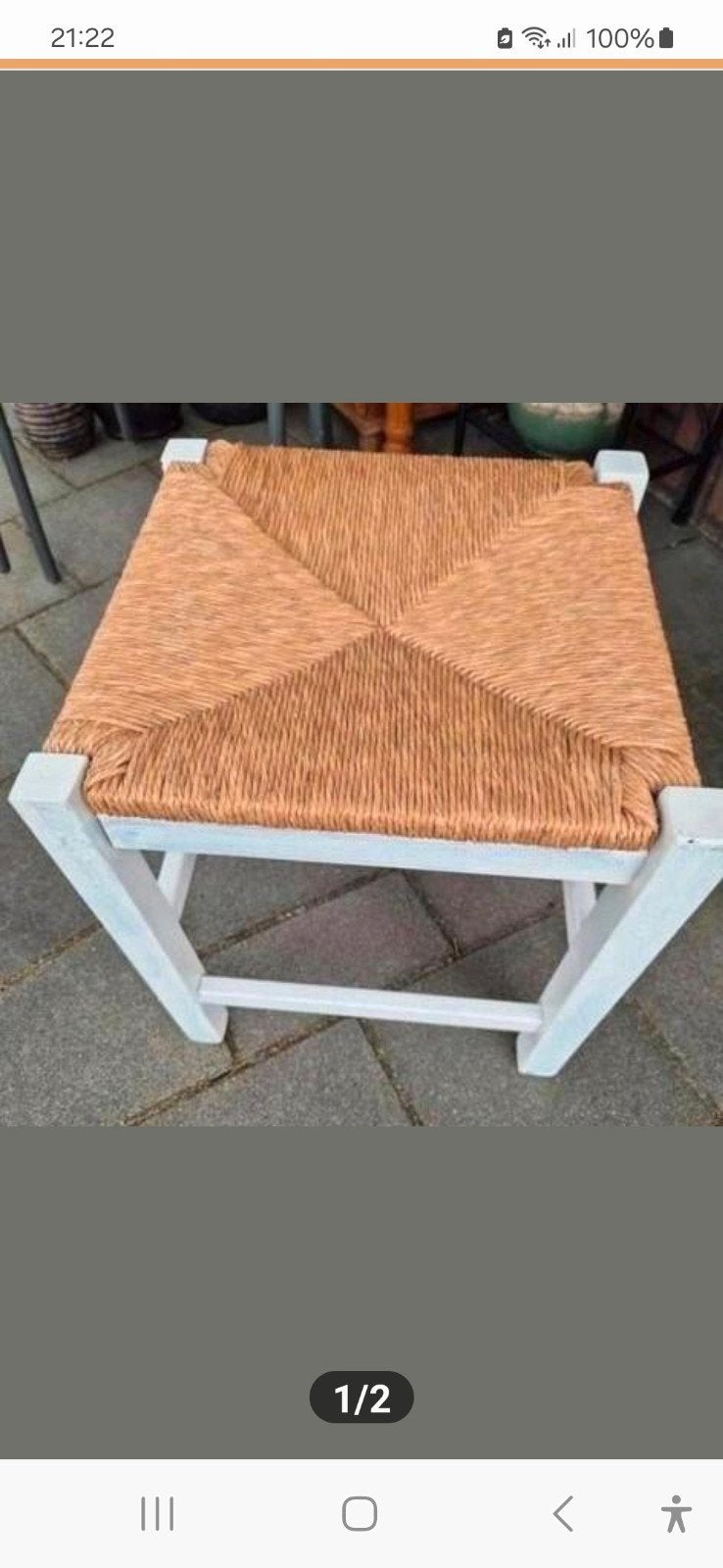 Vintage Houten krukje met rieten zitting, Ophalen of Verzenden, Gebruikt