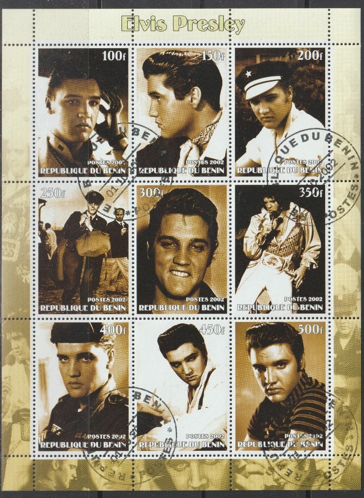 ELVIS PRESLEY = THE KING = mooi bl. v9st BENIN-719, Verzenden, Gestempeld, Overige thema's