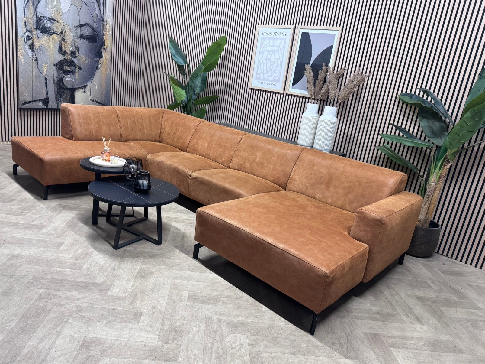 ZGAN | De Bommel U-Bank/Hoekbank Microleer - Cognac - 355cm, Huis en Inrichting, -, Hoekbank, 300 cm of meer, Leer