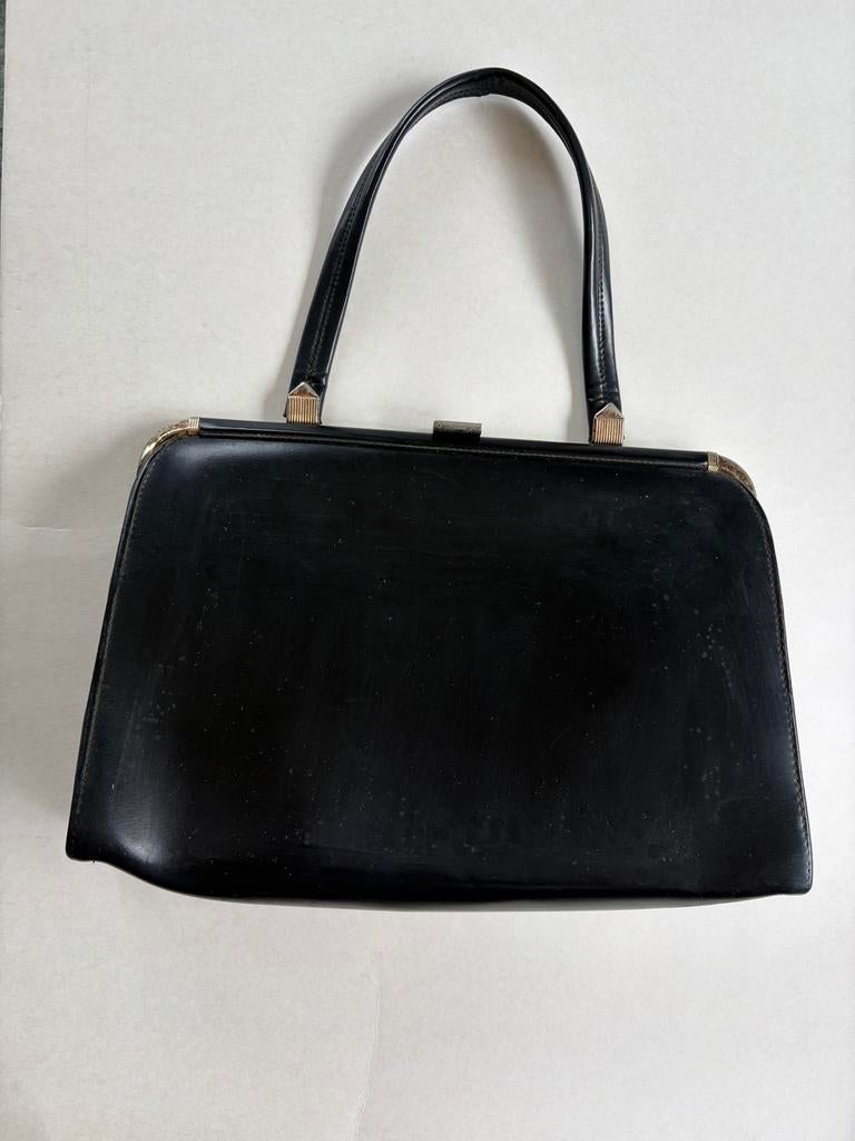 Vintage Leren Handtas - Klassiek Zwart Design, Sieraden, Tassen en Uiterlijk, Tassen | Damestassen, Ophalen of Verzenden, Gebruikt