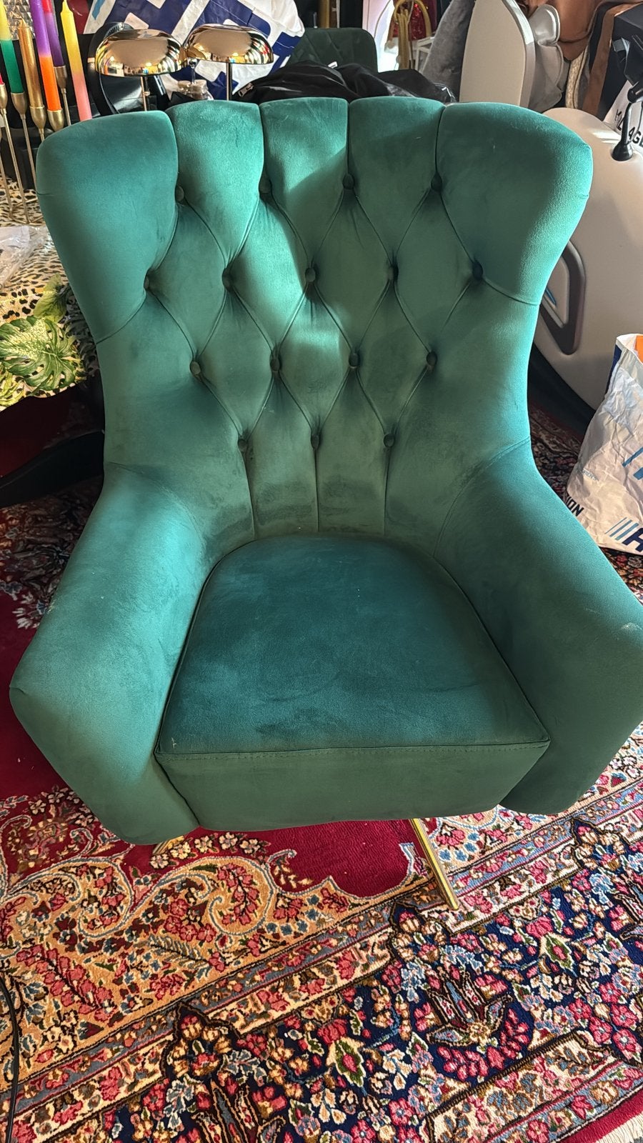Groen/goude Stoel, Ophalen, Overige materialen, Overige kleuren, Chesterfield