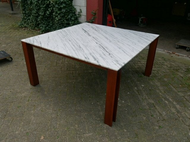 design eetkamertafel met marmeren blad, Huis en Inrichting, Ophalen, Gebruikt, 150 tot 200 cm, 200 cm of meer