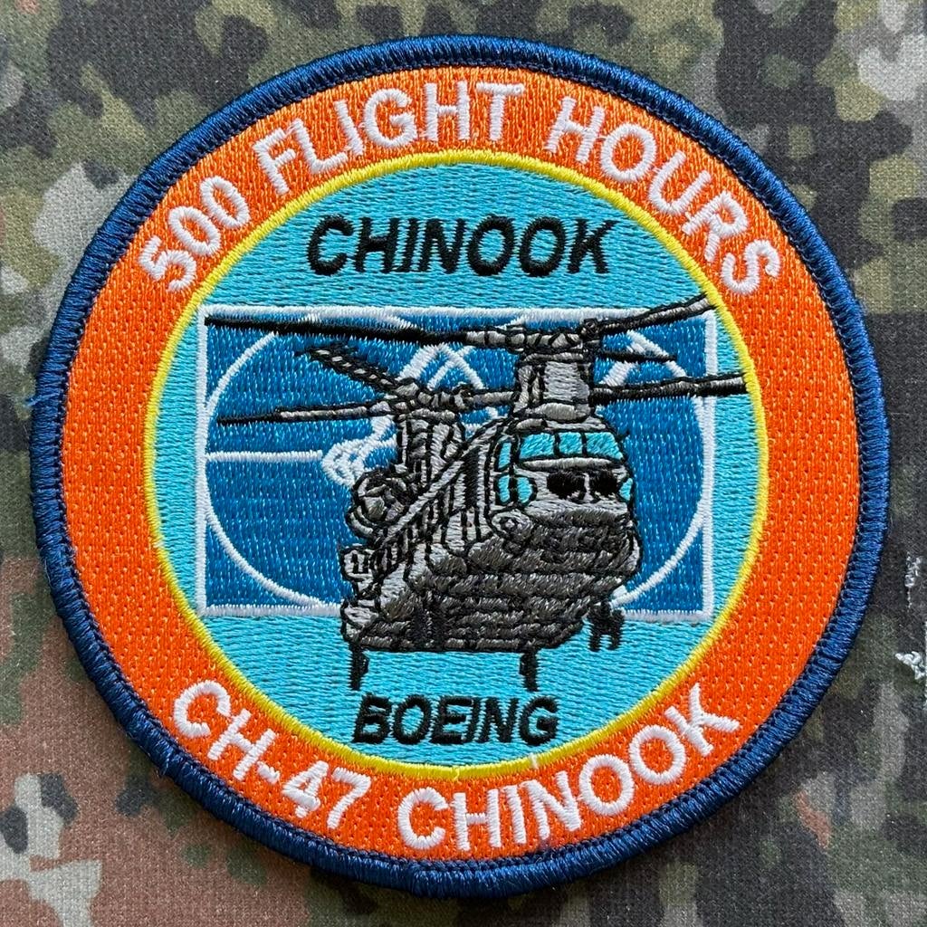 Patch RNLAF 298 SQN 500 Flight Hours CH-47 Chinook, Ophalen of Verzenden, Luchtmacht, Nederland, Embleem of Badge