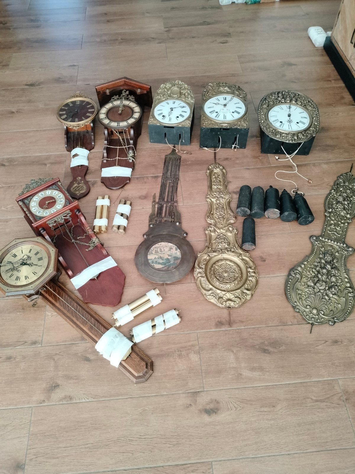 Diverse antieke klokonderdelen en uurwerken, Antiek en Kunst, Ophalen of Verzenden