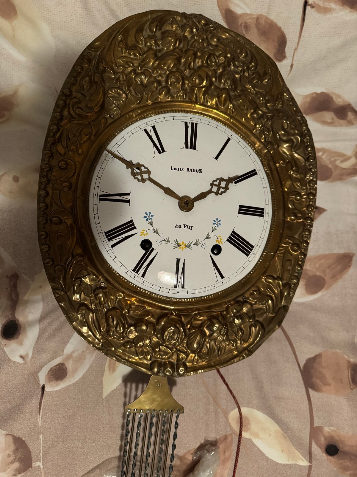 Antieke Louis Badoz au Puy wandklok met slinger, Antiek en Kunst, Ophalen