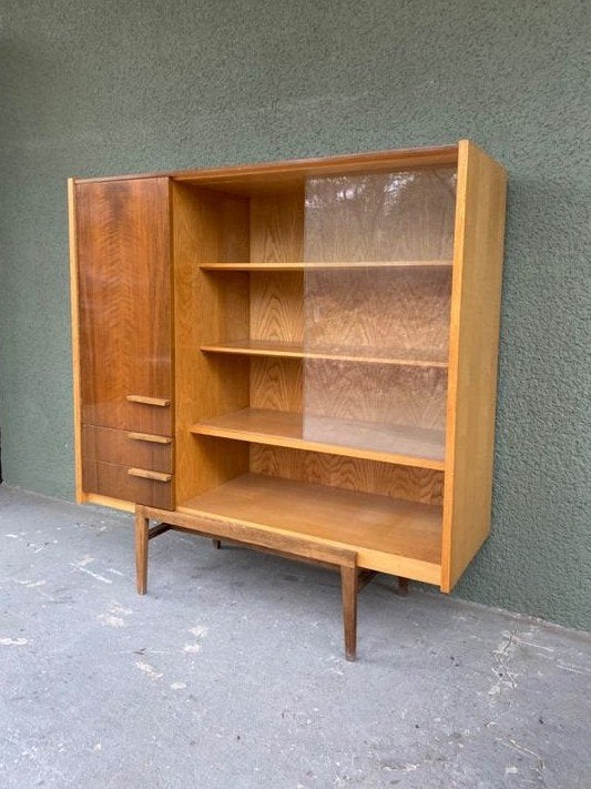 Mid-century Wandkast Vitrinekast, neerzetten&genieten maar !, Huis en Inrichting, Kasten | Wandmeubels, Gebruikt, Met deur(en)