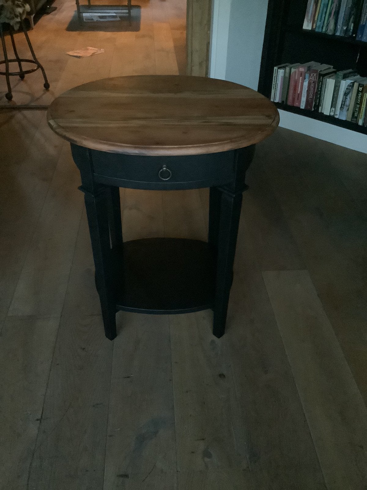Tafeltje bijzettafel massief Teak. Vintage matzwart lade, Minder dan 55 cm, Vierkant, Zo goed als nieuw, Ophalen