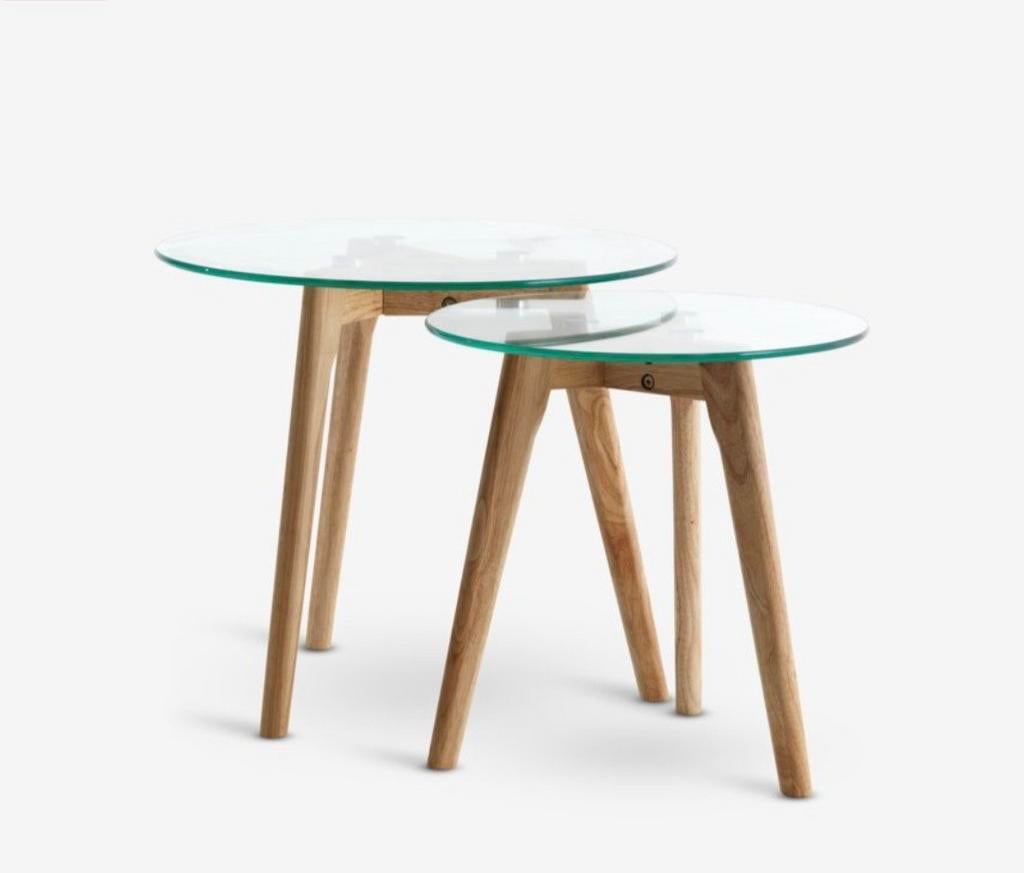 2 mooie glazen tafeltjes, 45 tot 60 cm, Minder dan 55 cm, Rond, Ophalen of Verzenden