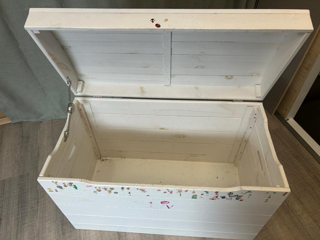 Witte houten speelgoedkist met deksel, Huis en Inrichting, Ophalen, Minder dan 50 cm, 50 tot 100 cm, 50 tot 75 cm