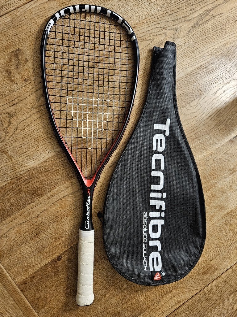 Tecnifibre Carboflex Junior squashracket, Sport en Fitness, Squash, Ophalen, Zo goed als nieuw, Racket, Met hoes