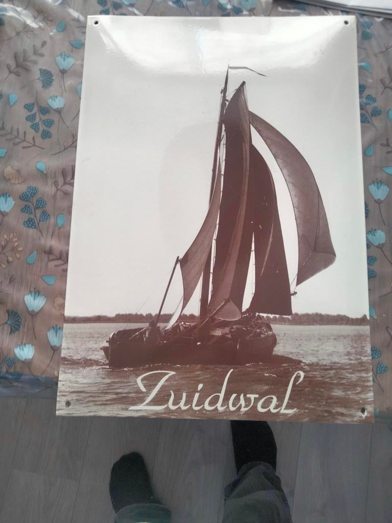 Emaille reclamebord Zuidwal tjalk zeilschip, Ophalen of Verzenden