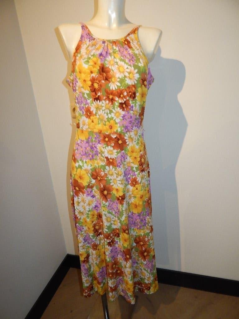 King Louie fantastisch mooie jurk bloemen vintage look M, Maat 38/40 (M), Zo goed als nieuw, King Louie, Onder de knie