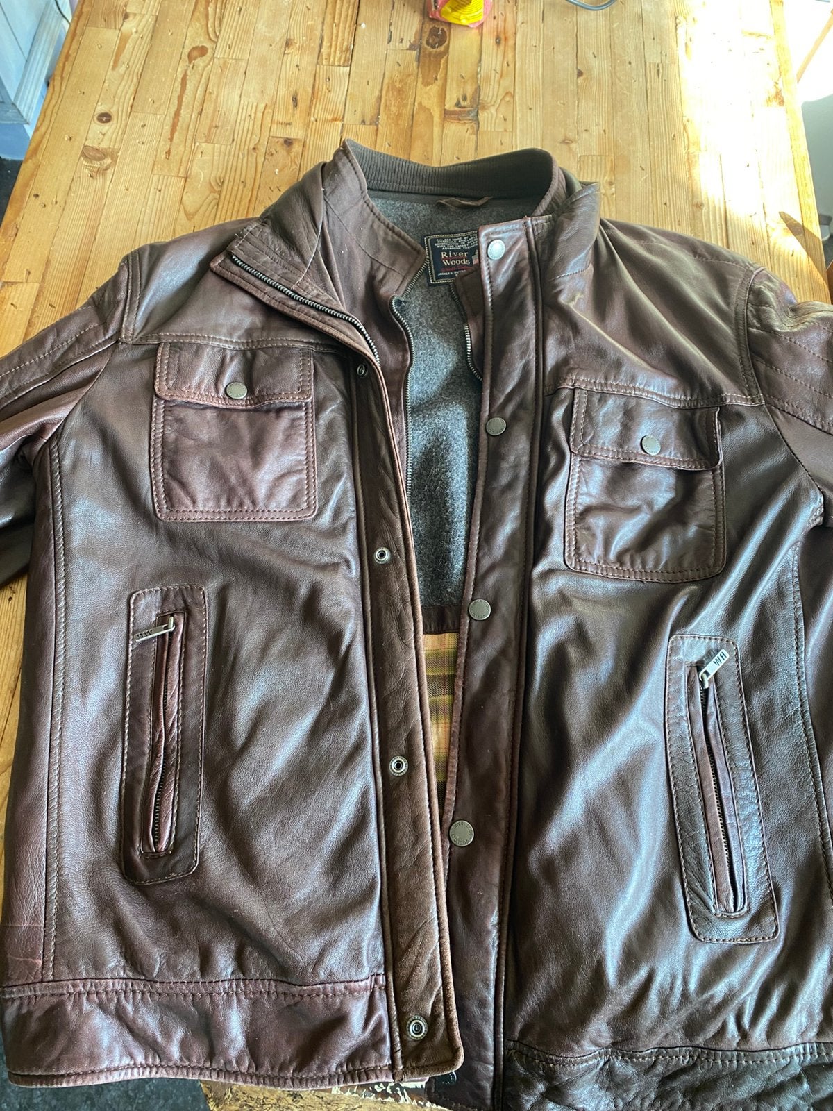 River Woods / leer / jack / jas / XXL, Kleding | Heren, Ophalen of Verzenden, Zo goed als nieuw, Overige maten, Bruin