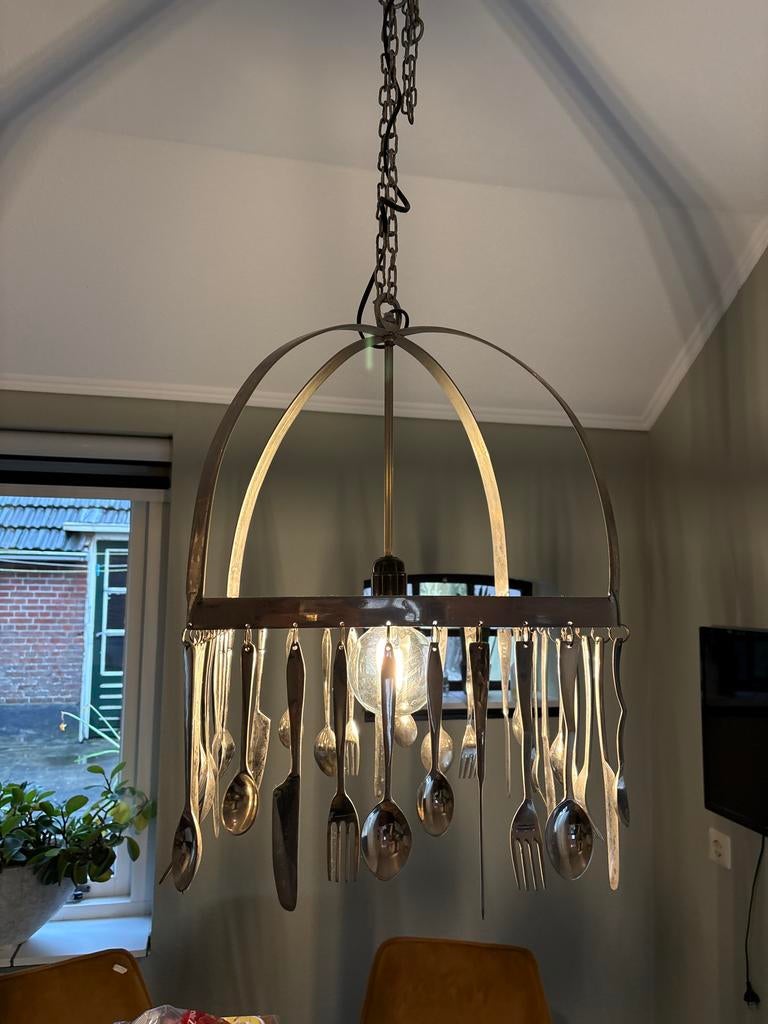 Hanglamp van bestek, Ophalen of Verzenden, Gebruikt, Metaal, 50 tot 75 cm