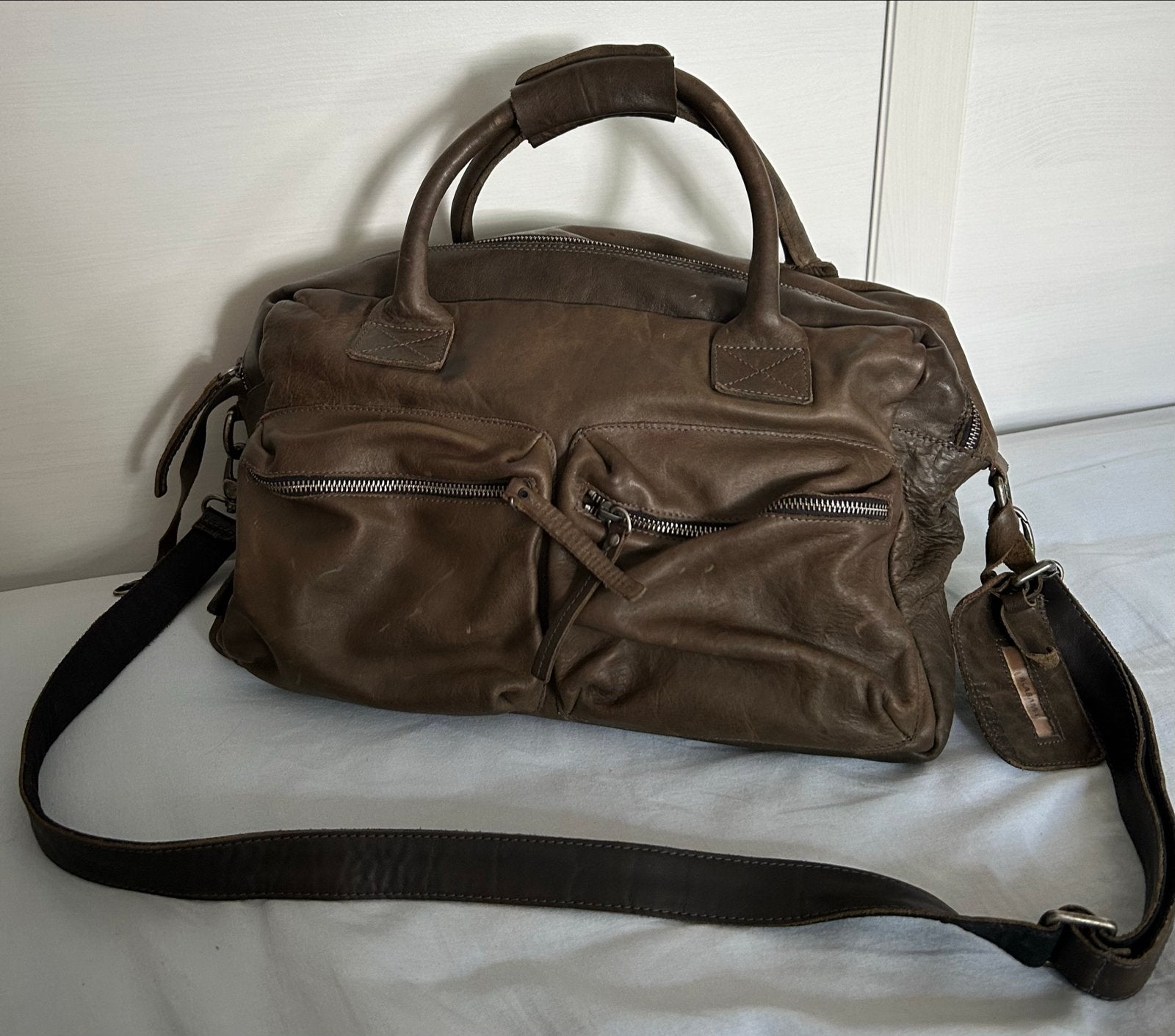 Stijlvolle bruine leren tas model cowboybag, Verzenden, Gebruikt, Bruin, Overige typen