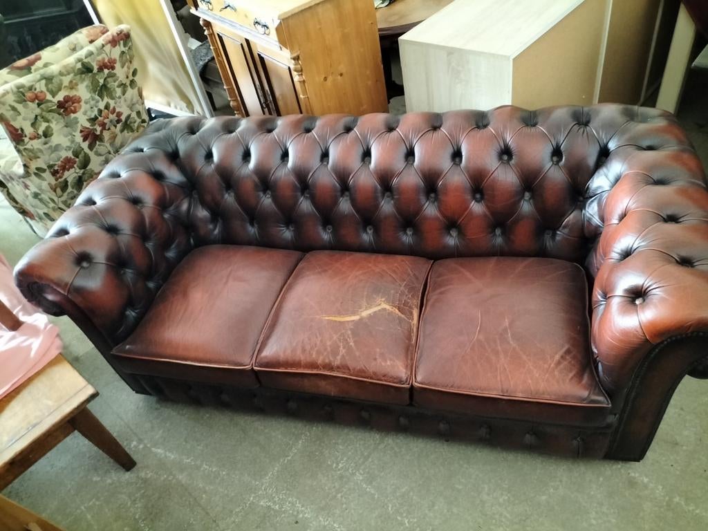 Chesterfield 3 zits, Huis en Inrichting, Banken | Bankstellen, Ophalen, Gebruikt, 75 tot 100 cm, 200 tot 250 cm