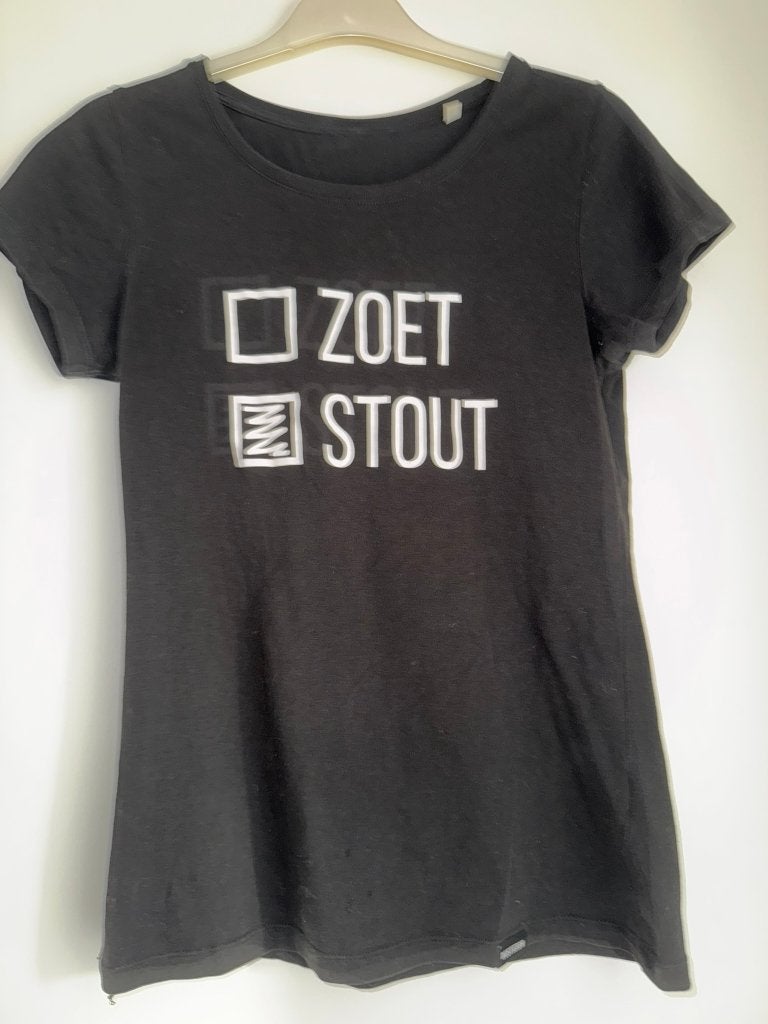T-shirt zoet stout S S zwart zwarte shirt Sint Sinterklaas, Verzenden, Zwart, Korte mouw, Maat 36 (S)