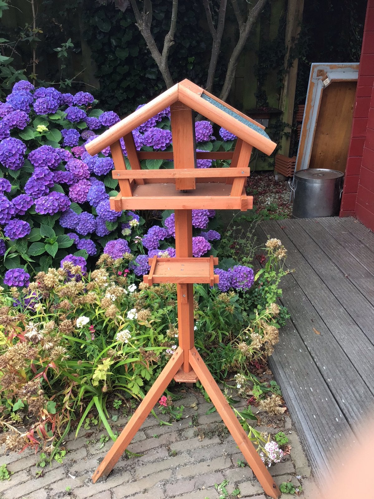 Houten vogelhuisje op standaard, Ophalen, Gebruikt