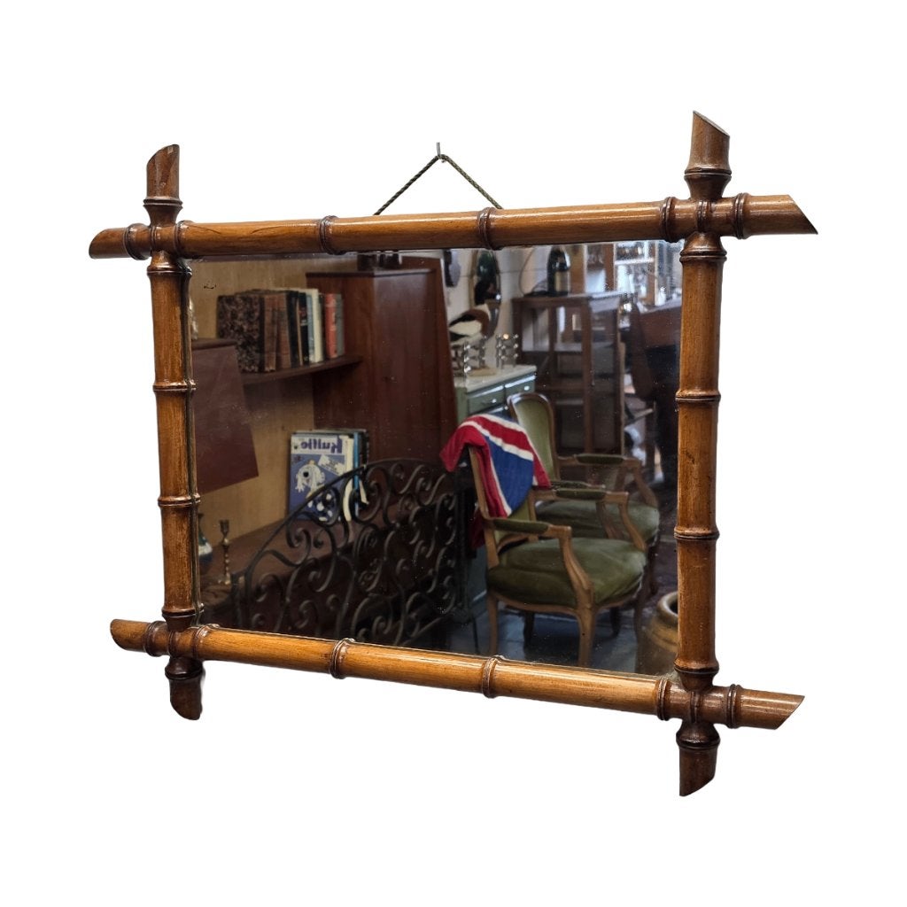 Grote Franse Faux Bamboe spiegel, 1e helft 1900, Antiek en Kunst, Ophalen, Overige vormen, 50 tot 100 cm, Minder dan 100 cm