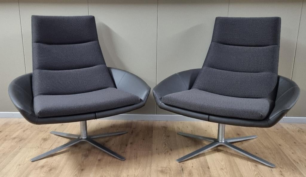 Montis Hugo draaifauteuil refurbished - nieuw leer en stof, Leer, Nieuw, 75 tot 100 cm, Ophalen of Verzenden