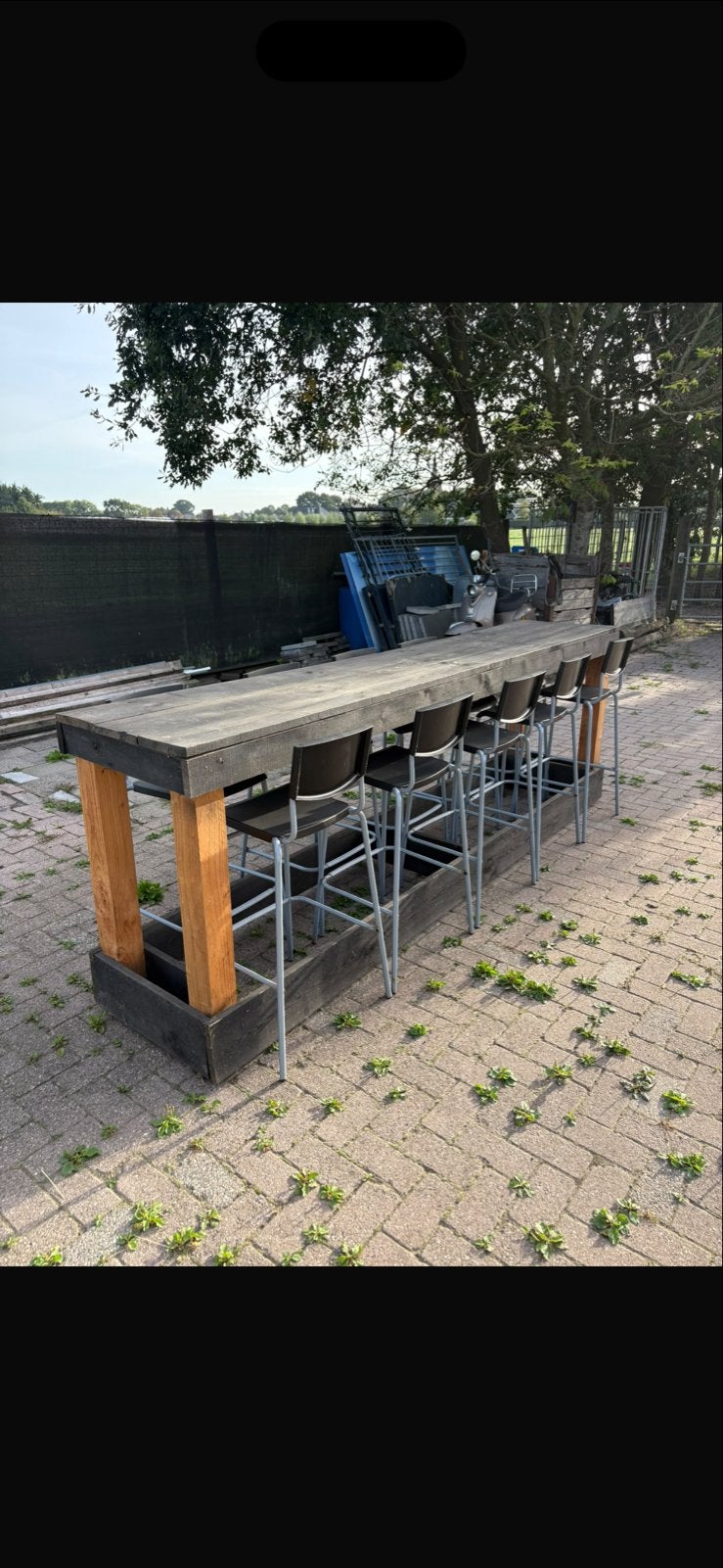 Stevige bartafel 3m met 8 krukken, Huis en Inrichting, Ophalen, Gebruikt