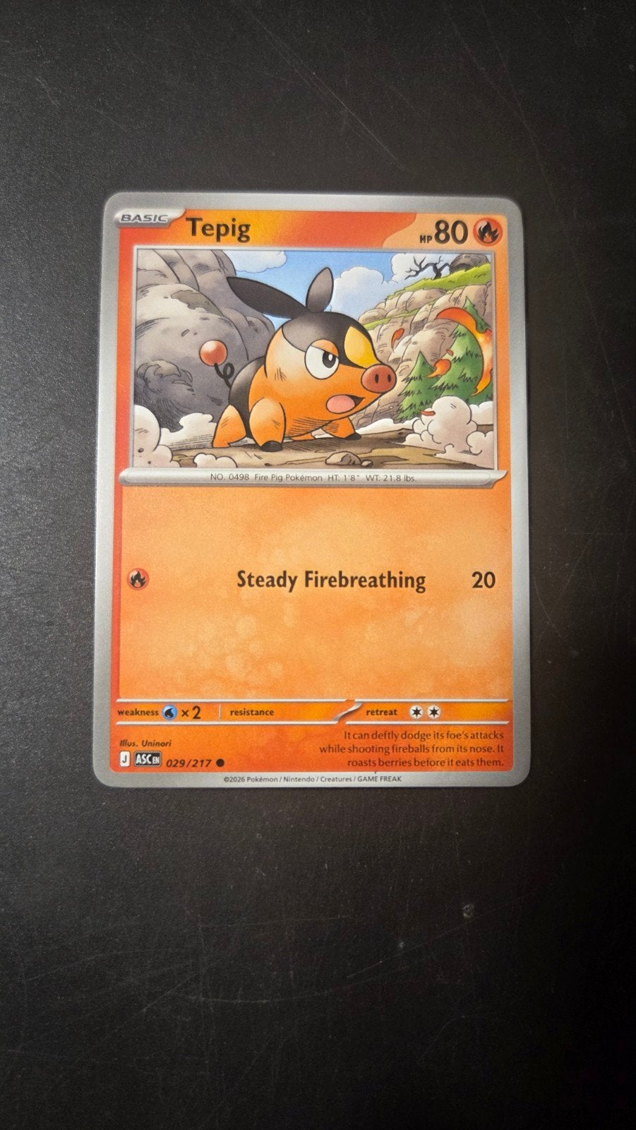 Tepig 029/217 - Ascended Heroes Pokémon Kaart, Verzenden, Zo goed als nieuw, Losse kaart