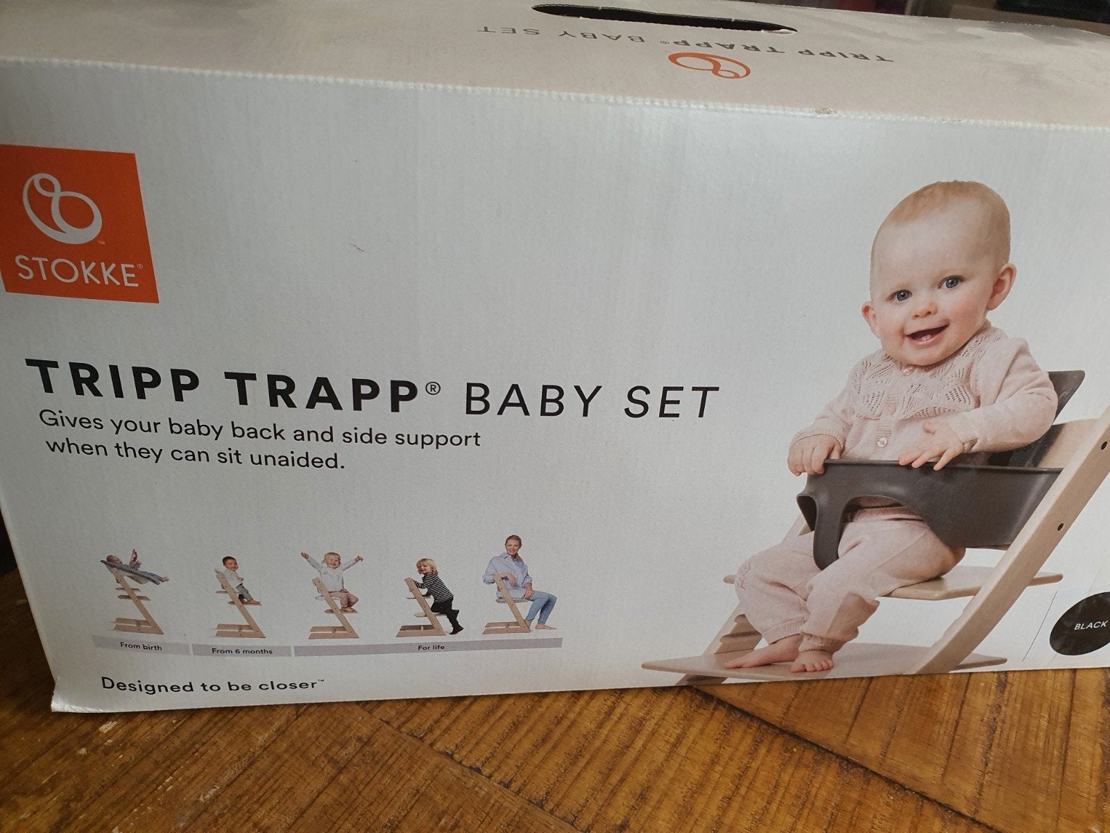 Stokke Tripp Trapp Baby Set met eetblad en kussen, Ophalen, Gebruikt, Meegroeistoel, Gordel(s)