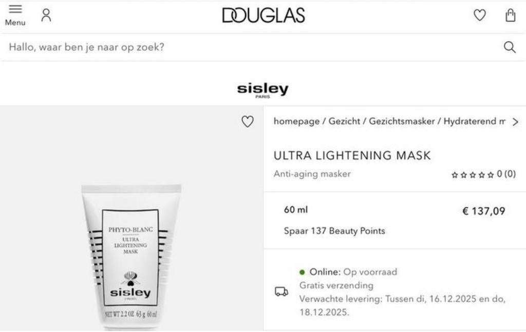 Sisley Photo Blanc Ultra Lightening Mask gezichtsmasker €137, Ophalen of Verzenden, Nieuw, Gehele gezicht, Verzorging