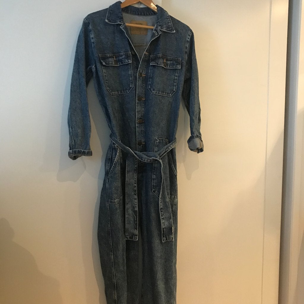 American Vintage jeans jumpsuit maat XS/S old skool, Kleding | Dames, Verzenden, Zo goed als nieuw, Maat 34 (XS) of kleiner, Blauw
