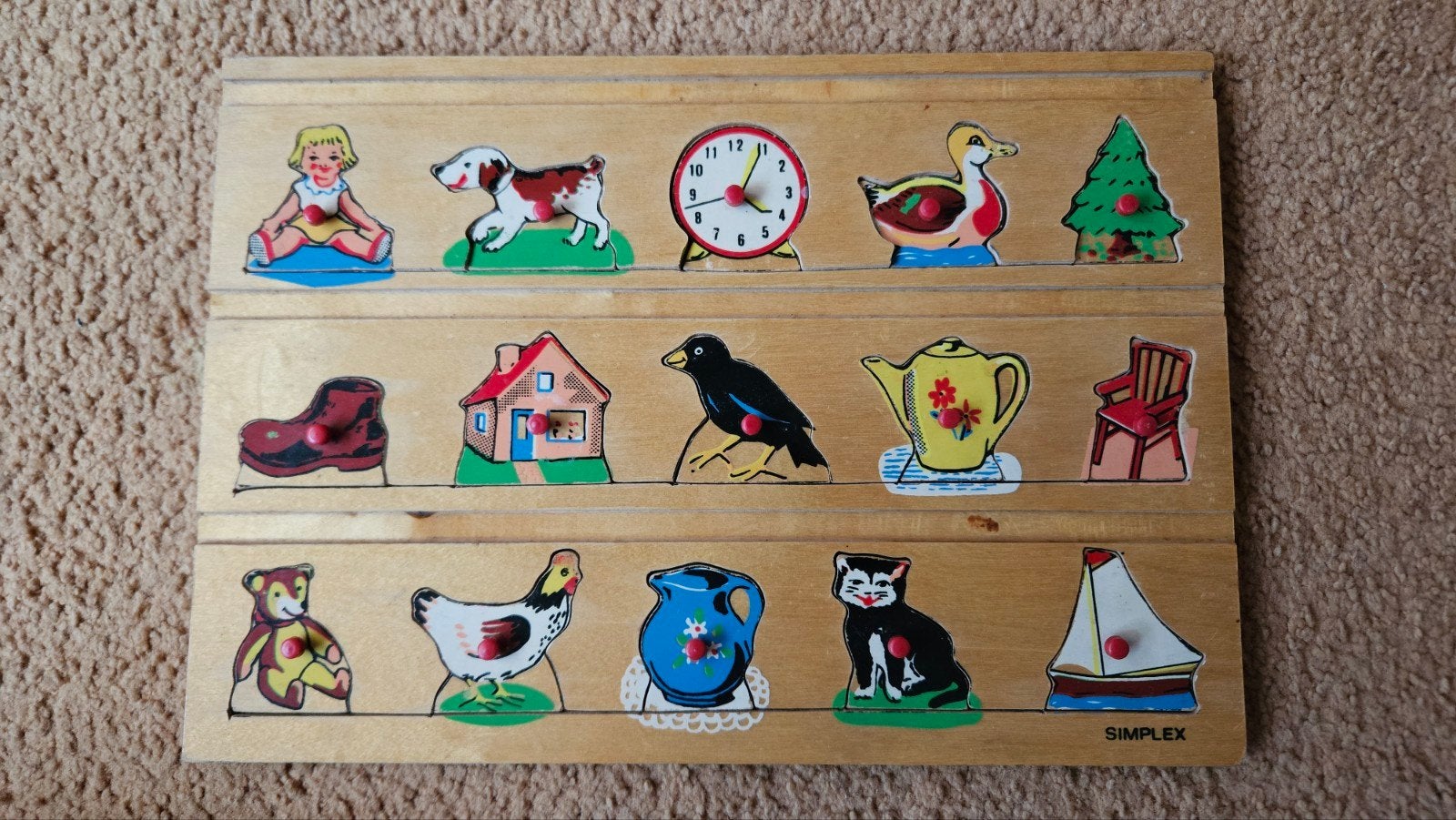Vintage Simplex houten puzzel, Ophalen of Verzenden, 10 tot 50 stukjes, Gebruikt