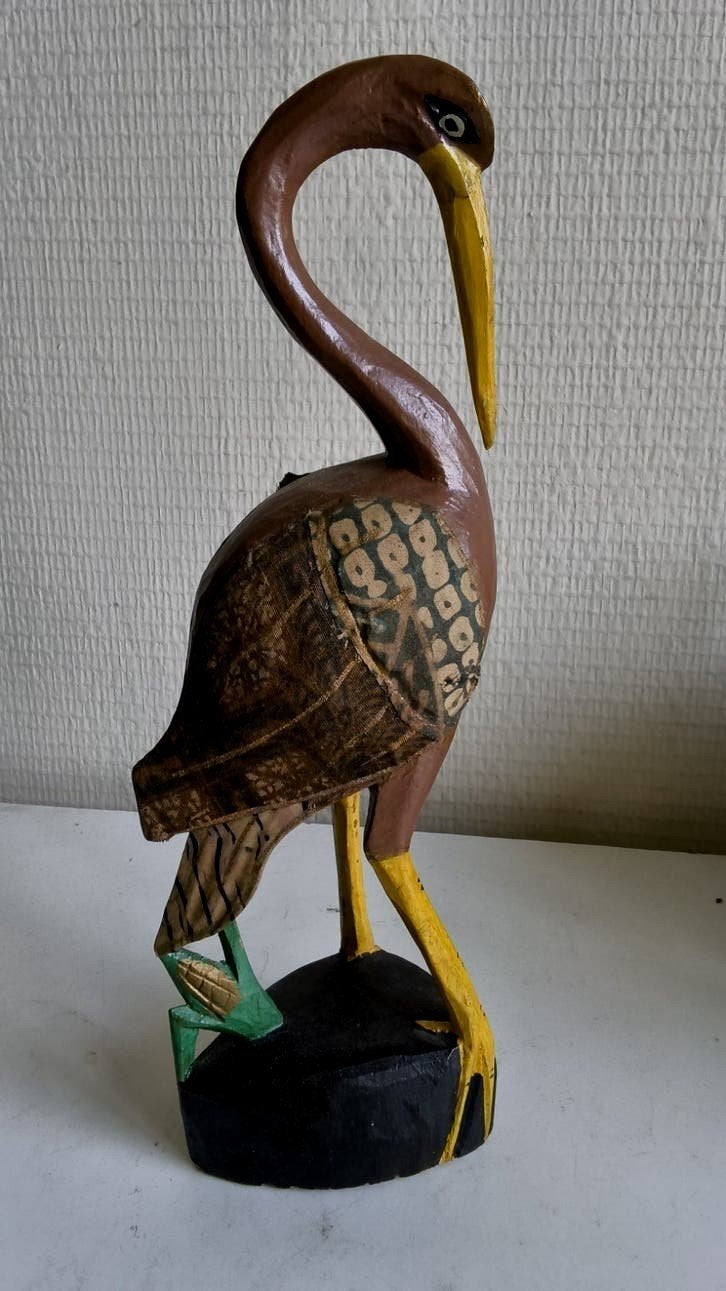 vintage Indon.reiger hout, batik prada vleugels 30 cm, Ophalen of Verzenden